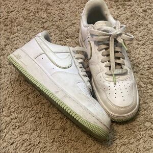 White and Green Air Force ones Sneakers